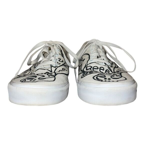 Vans Mens Custom Painted Low Top Sneakers Ree Skeletons White Black 9.5 EUC - Picture 3 of 8